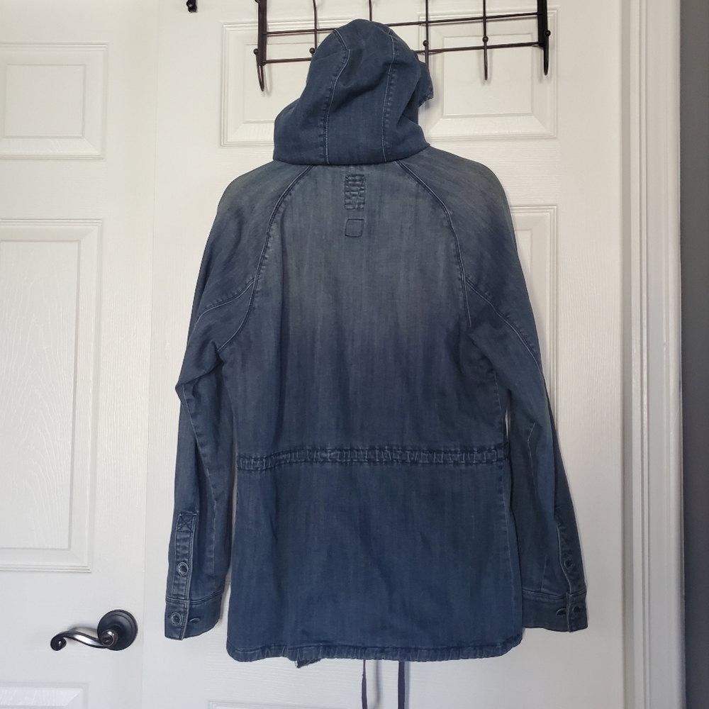 Vintage Volcom Denim Flannel Jacket Full Zip + Button Hooded Heavyweight Size 32 - Picture 9 of 16